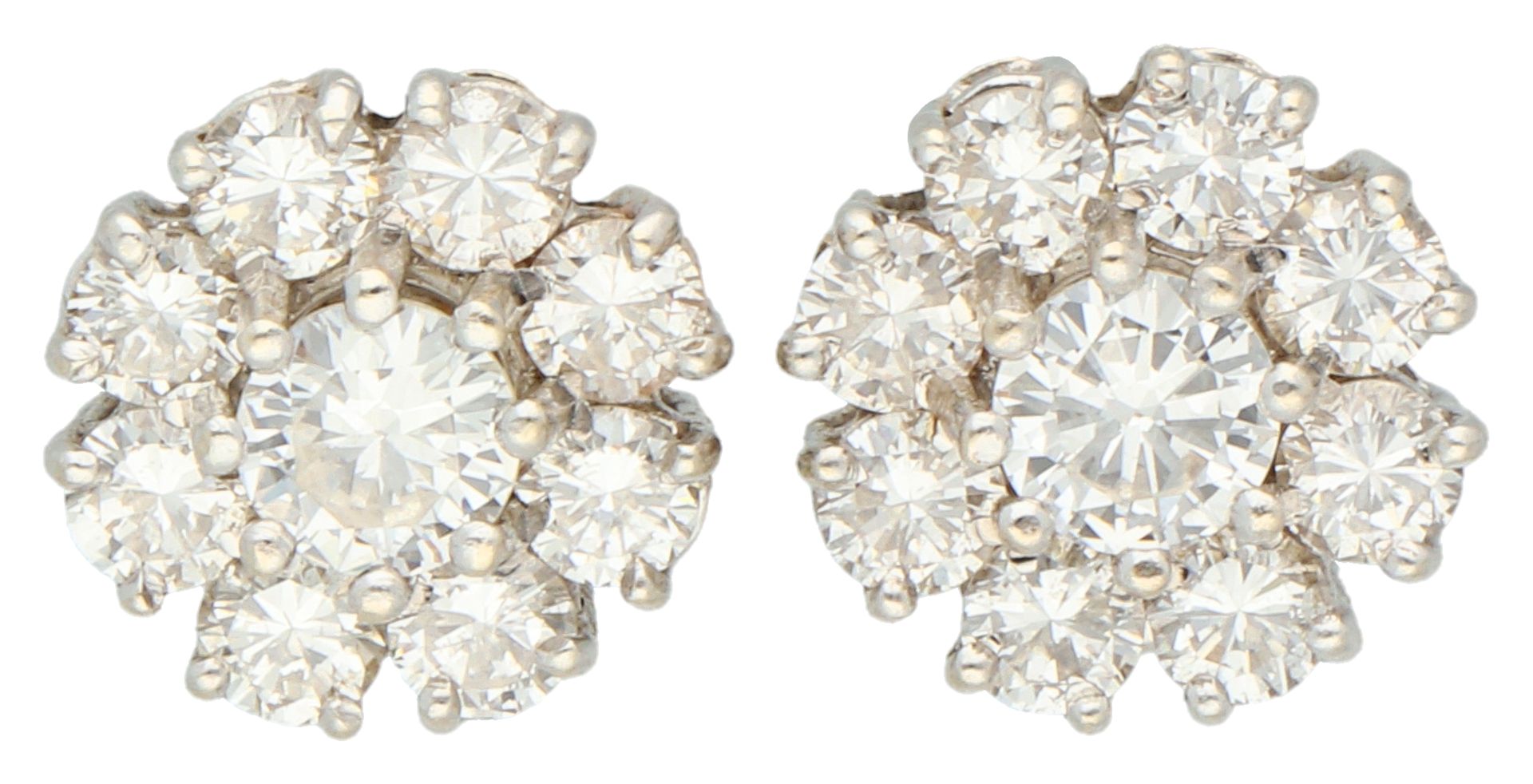 No Reserve - 14K White Gold rosette stud earrings set with approx. 1.96 ct. diamonds.