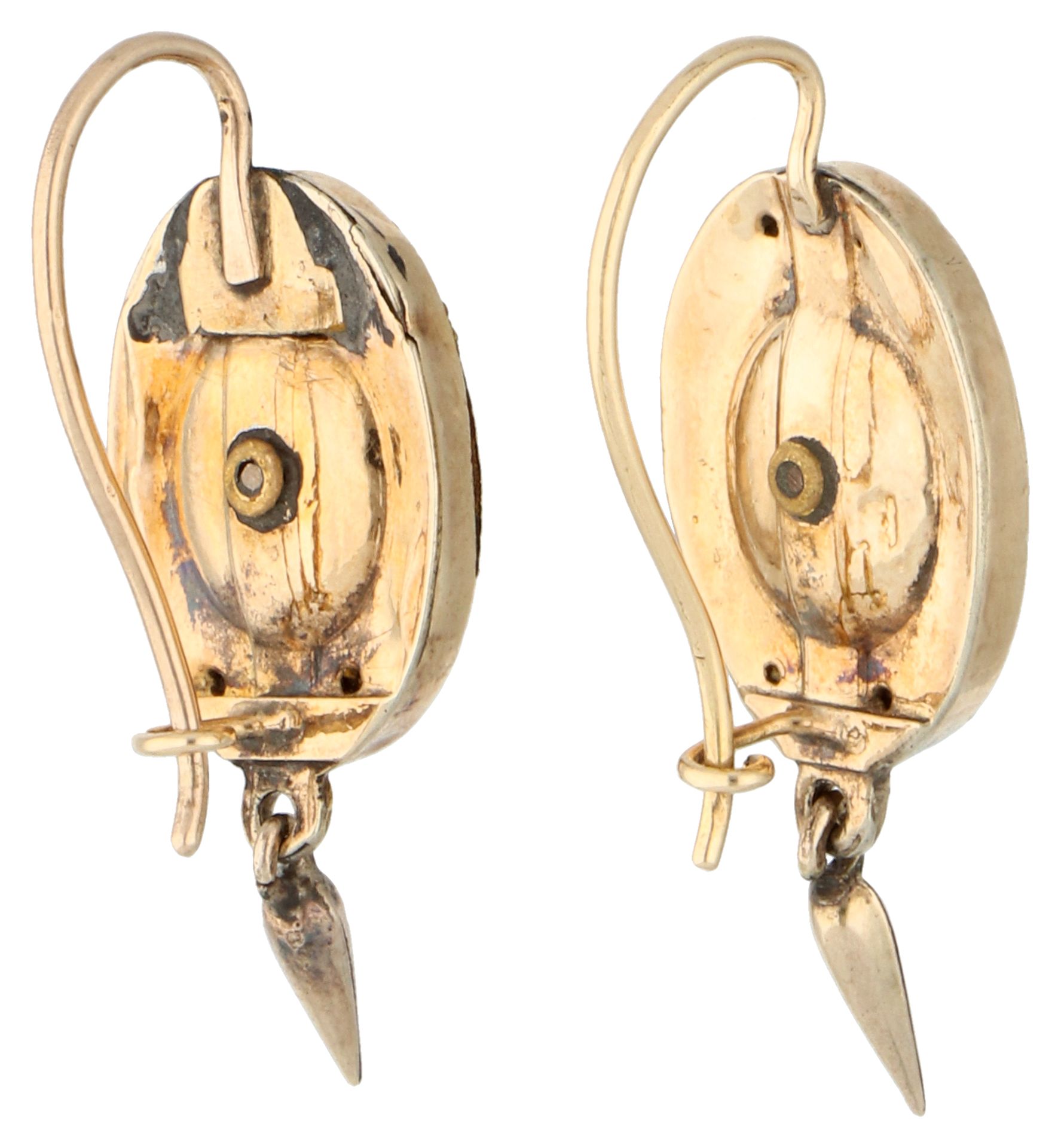 No Reserve - 14K Yellow gold dormeuses with pampel and cultivated pearl. - Image 2 of 2