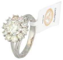 No Reserve - Certified platinum white gold rosette ring set with approx. 1.70 ct. diamond.