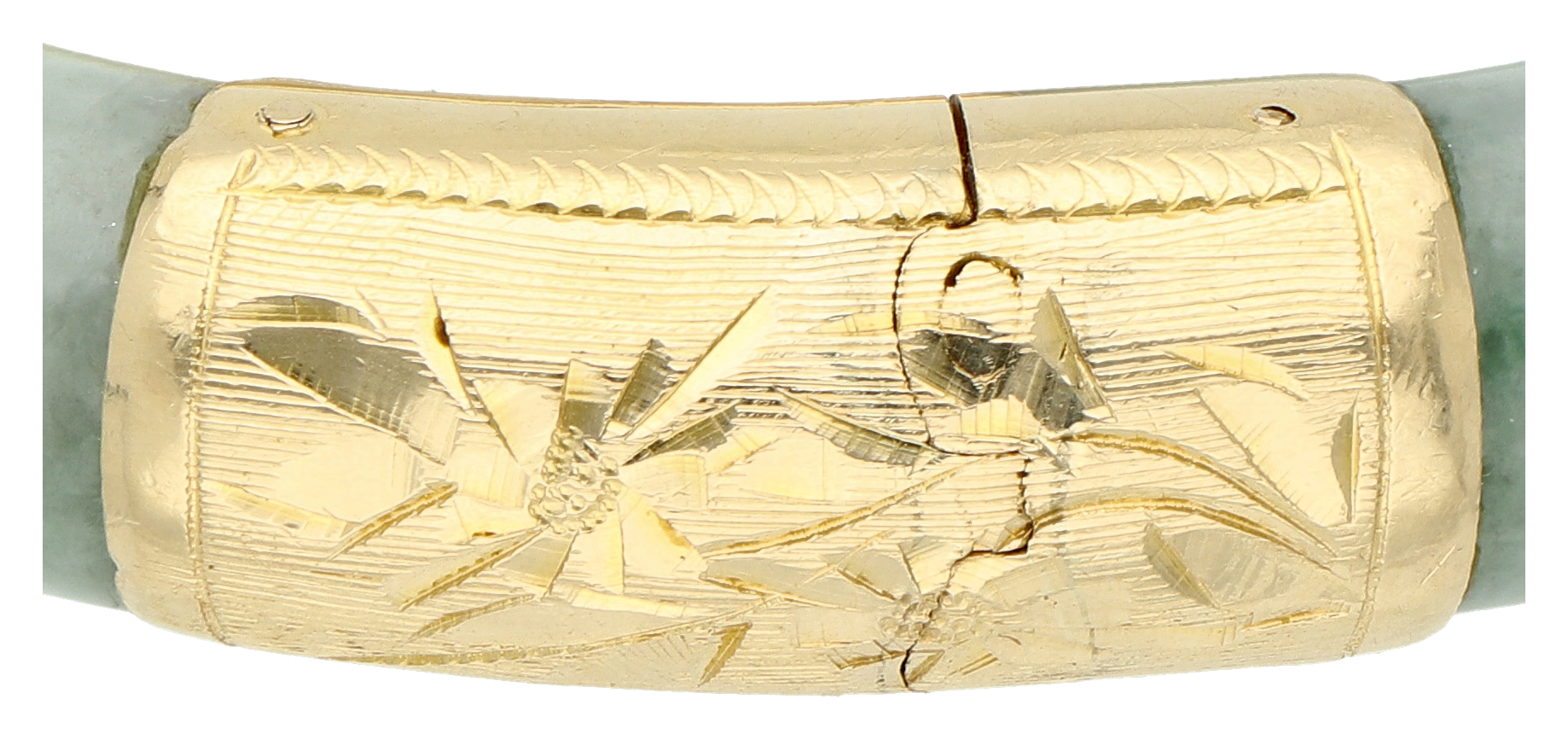 No Reserve - Jade bangle bracelet with a 14K yellow gold closure and hinge. - Image 2 of 3