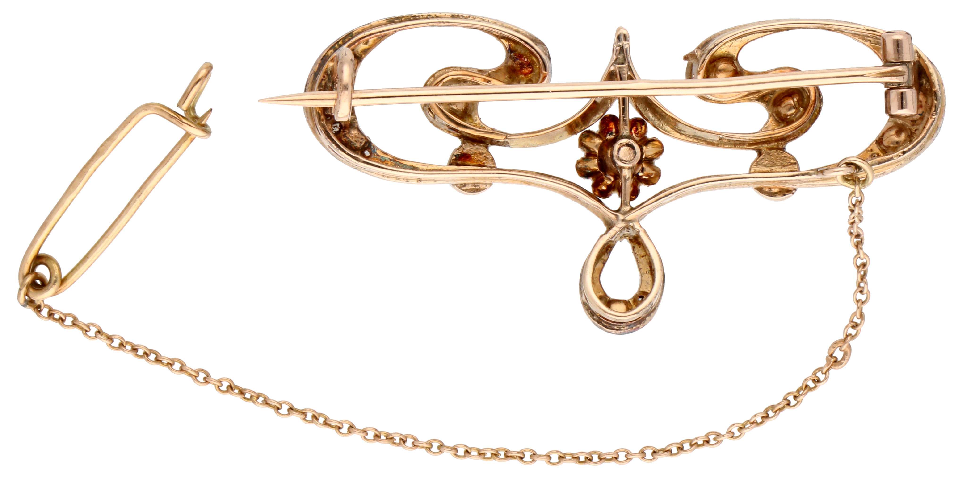 No Reserve - 14K Yellow Gold Art Nouveau brooch with rose diamond. - Image 2 of 2