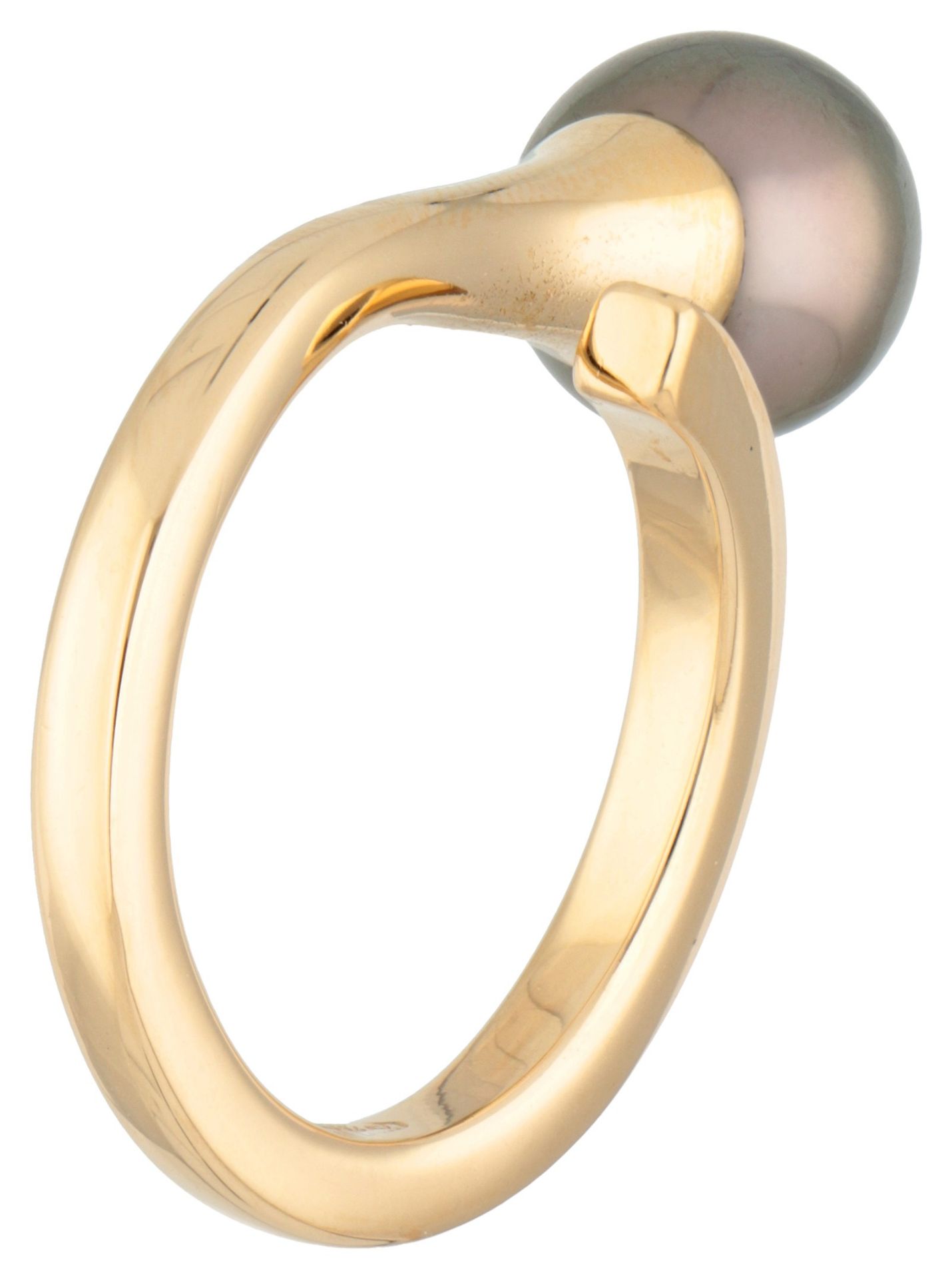 No Reserve - 14K. Yellow gold asymmetric ring with Tahiti pearl and diamond. - Bild 2 aus 2