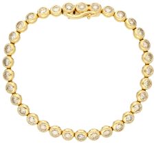 No Reserve - 18K Yellow Gold tennis bracelet set with approx. 4.62 ct. champagne diamonds.