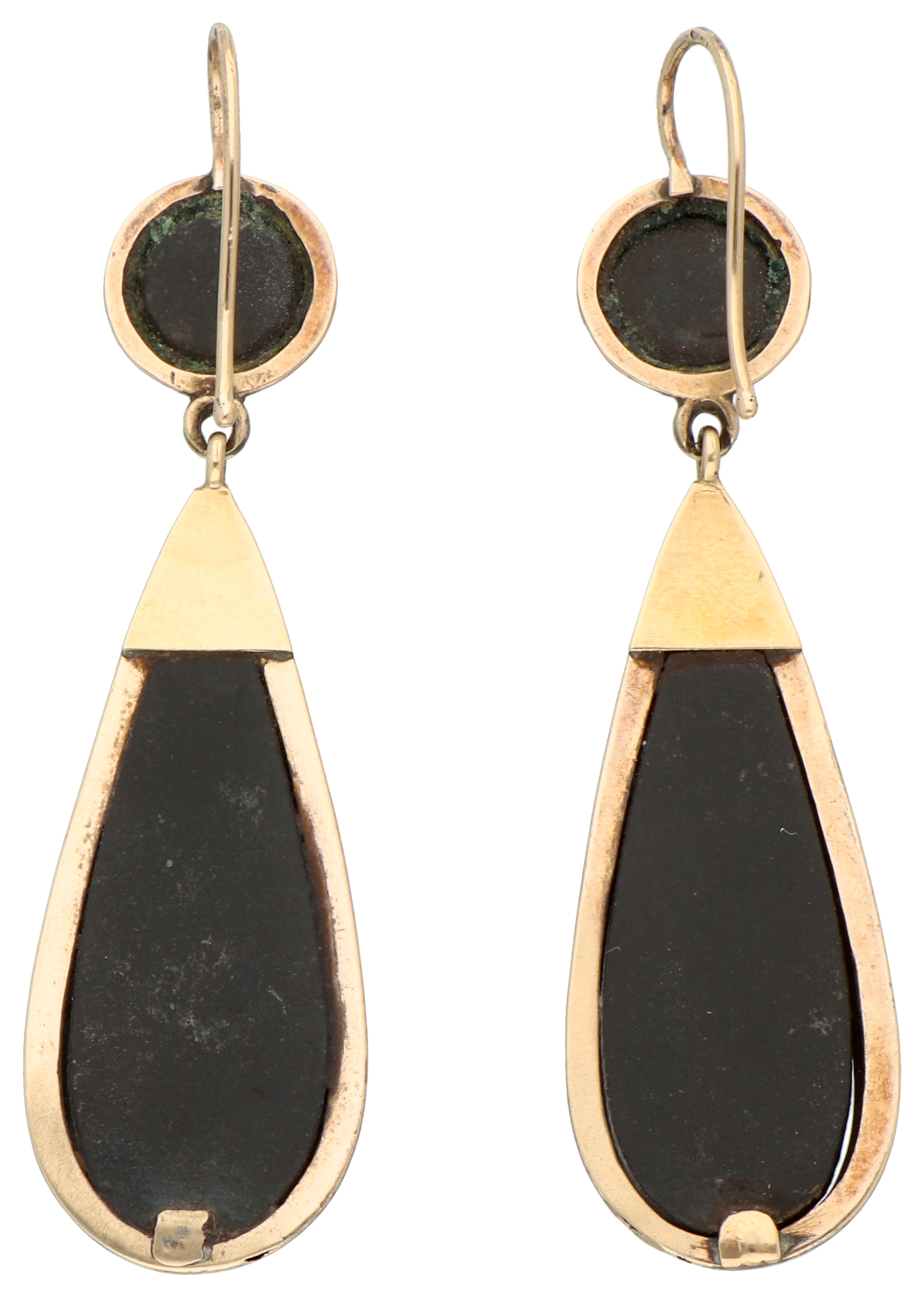 No Reserve - 12K yellow gold earrings with pietra dura. - Image 2 of 2