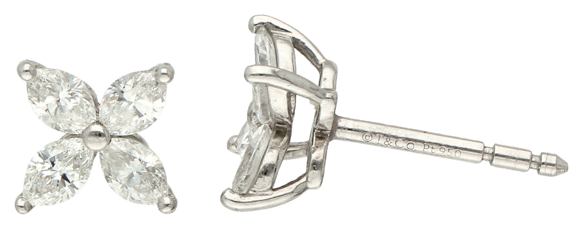 No Reserve - Tiffany & Co. platinum 'Victoria' ear studs set with 0.38 ct. diamond. - Image 3 of 5