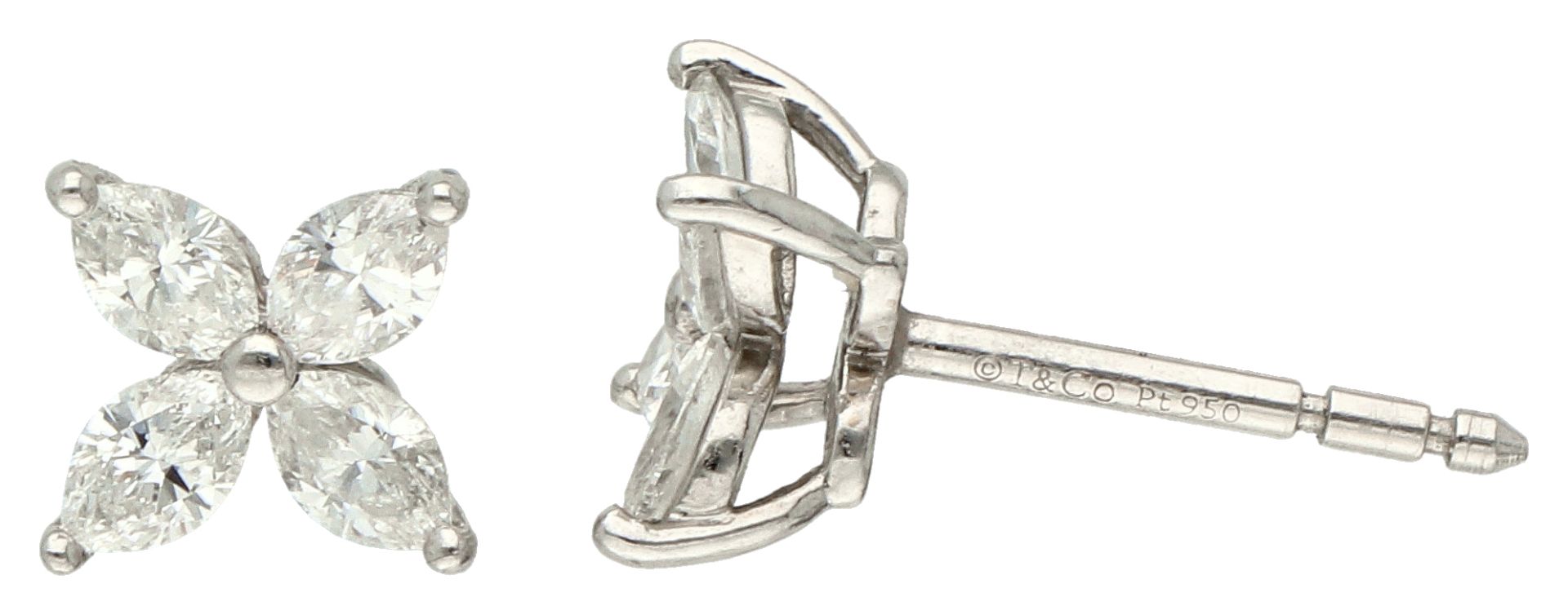 No Reserve - Tiffany & Co. platinum 'Victoria' ear studs set with 0.38 ct. diamond. - Bild 3 aus 5