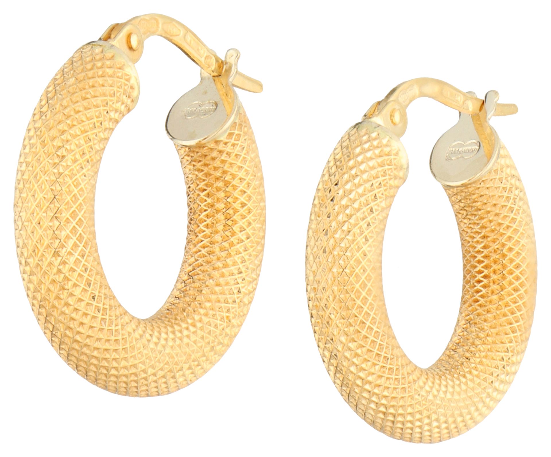 No Reserve - UnoAErre 18K rose gold diamond-plated hoop earrings.