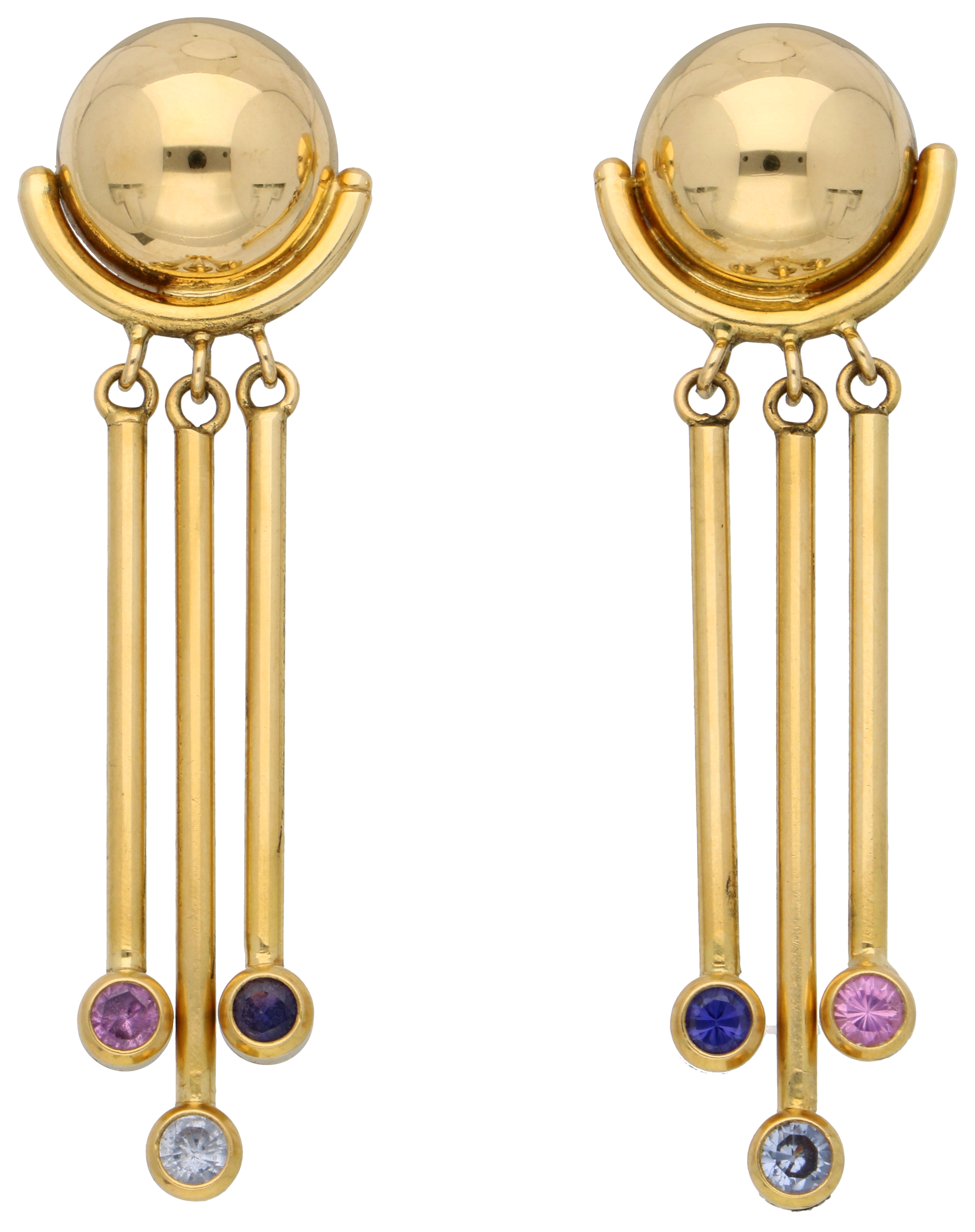 No Reserve - 18K Yellow gold earrings set with synthetic sapphire.