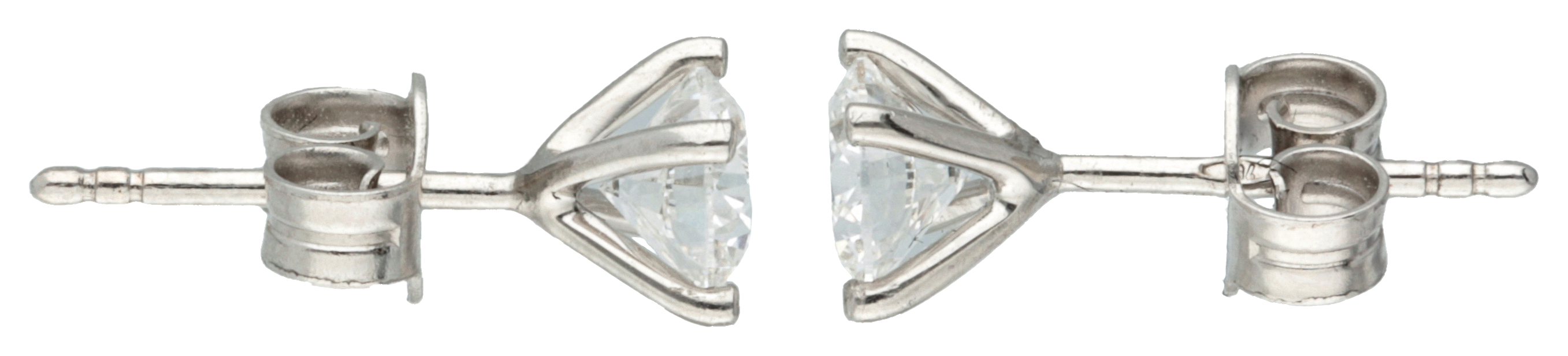 No Reserve - GIA certified 18K white gold solitaire ear studs with 1.00 ct. diamond. - Image 2 of 4