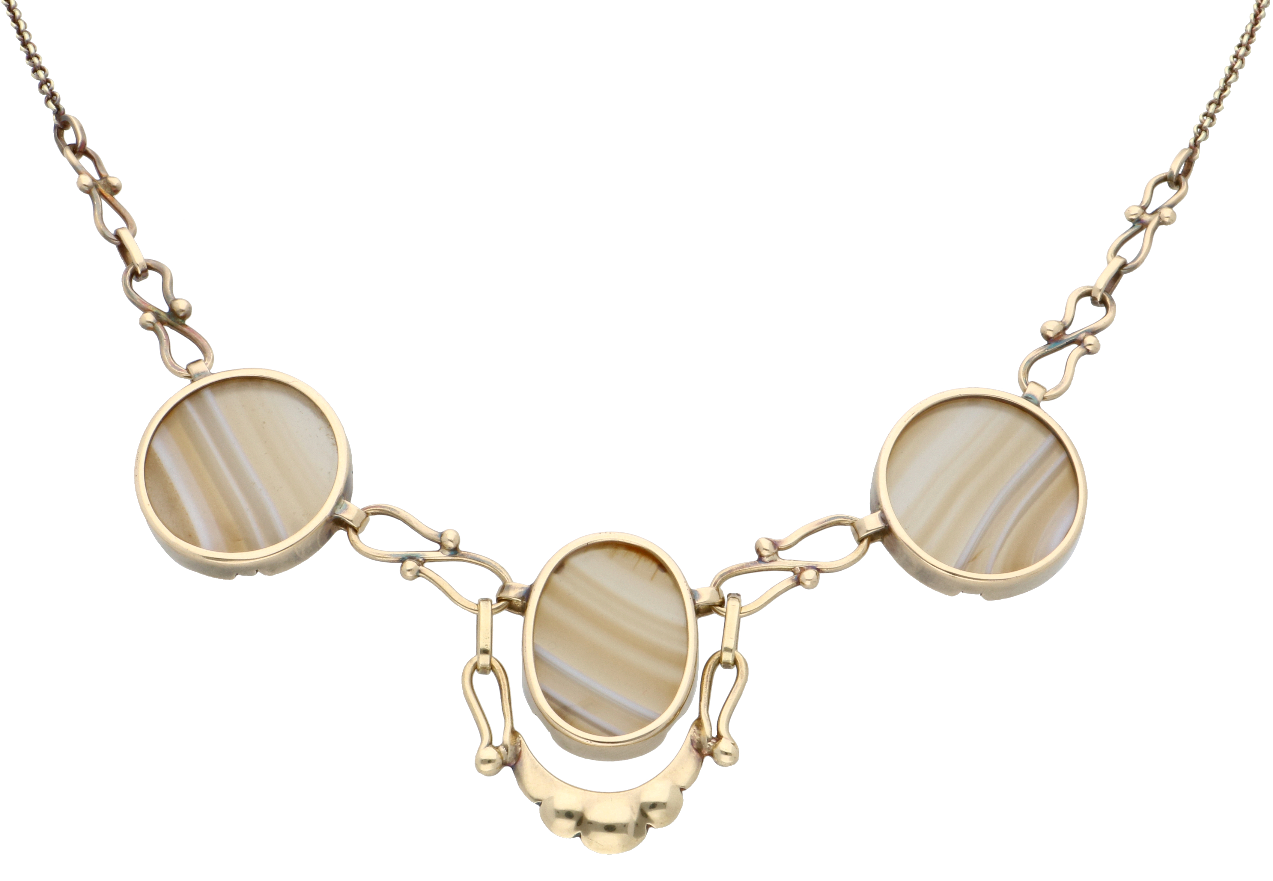 No Reserve - 14K Yellow gold necklace with agate.