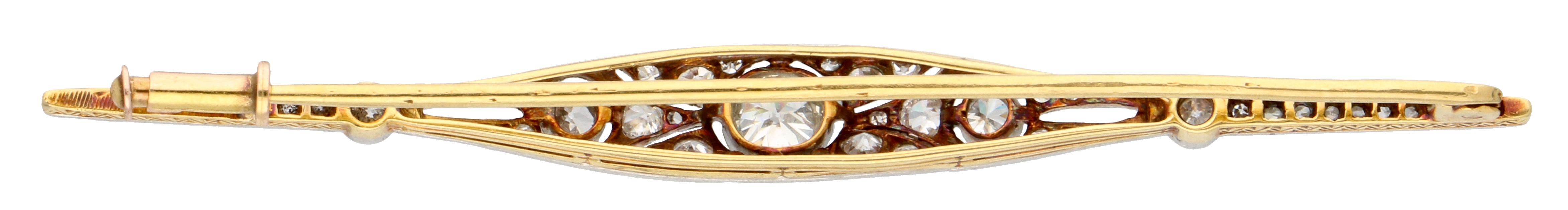 No Reserve - Yellow gold/platinum Art Deco bar brooch set with approx. 0.55 ct. diamond. - Image 3 of 3