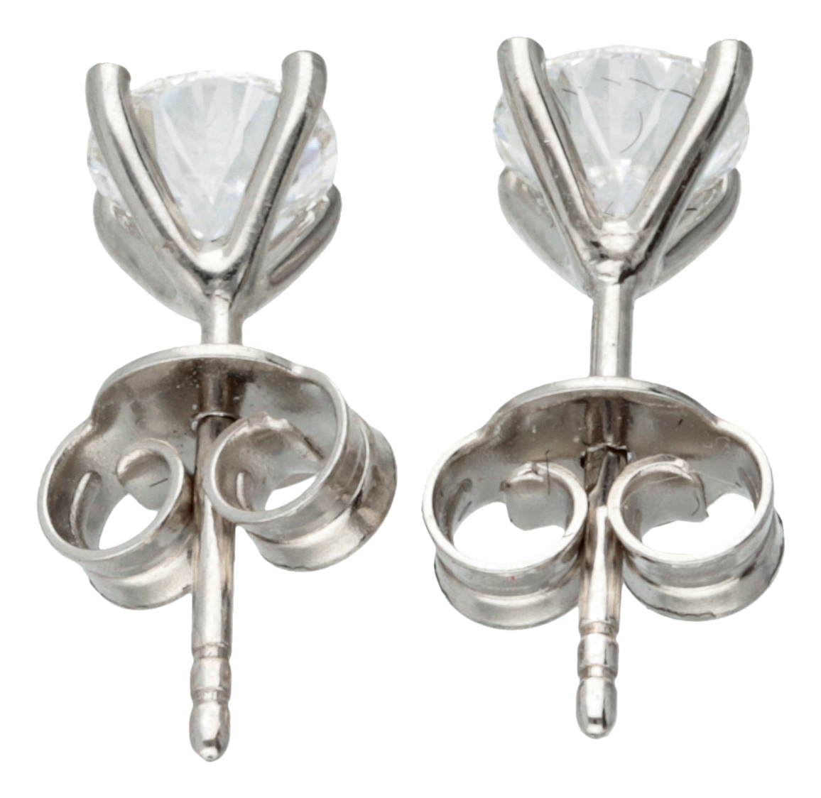 No Reserve - GIA certified 18K white gold solitaire ear studs with 1.00 ct. diamond. - Image 3 of 4