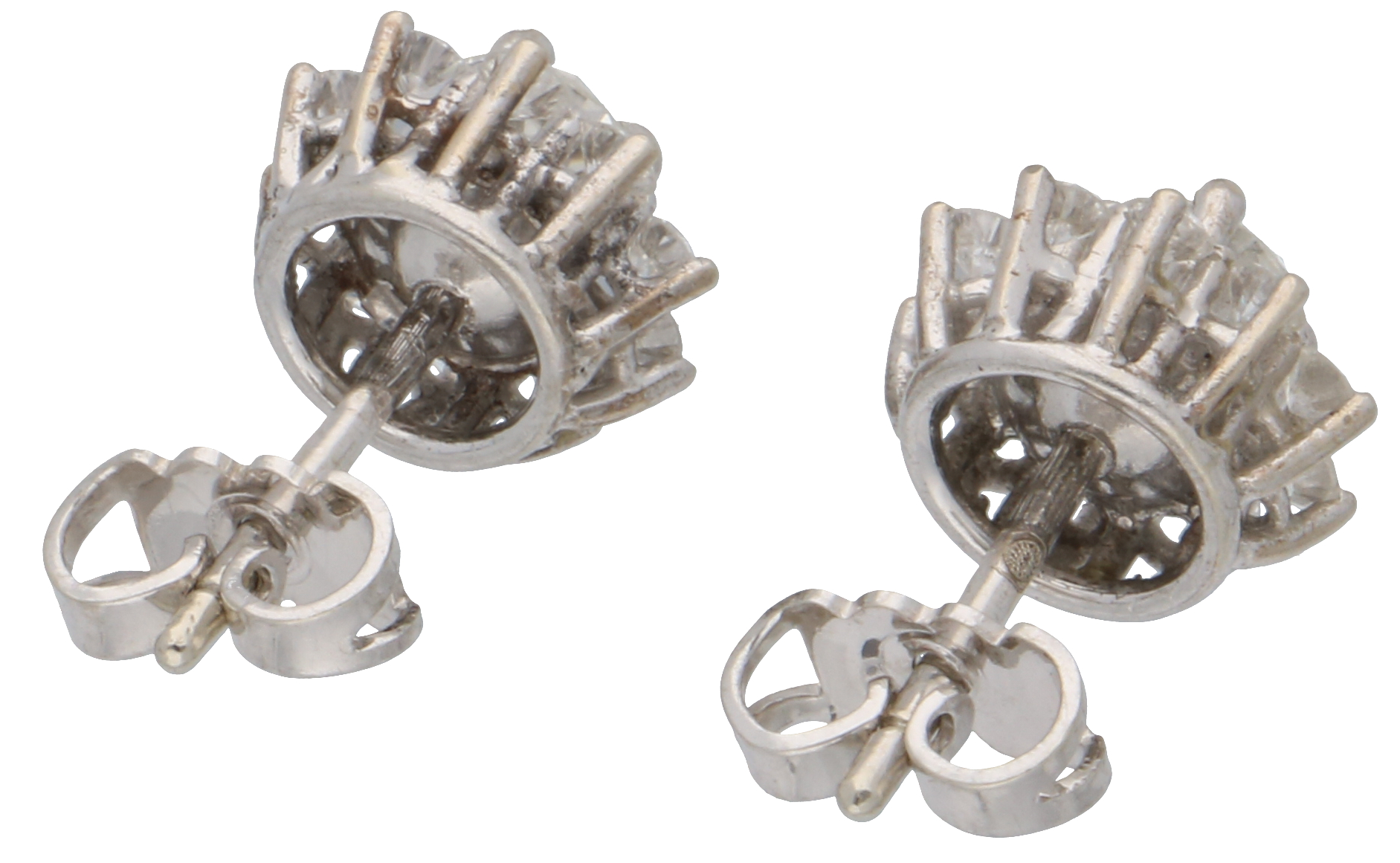 No Reserve - 14K White gold rosette earrings set with approx. 1.1 ct. diamond. - Image 2 of 2
