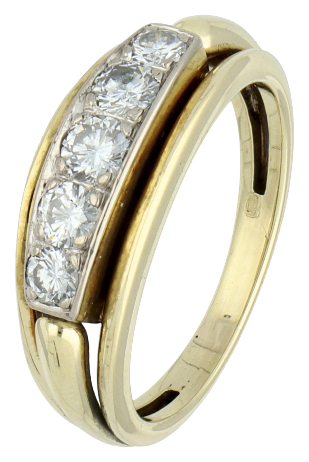 No Reserve - 14K Yellow gold demi-alliance ring set with approx. 0.48 ct. diamond.