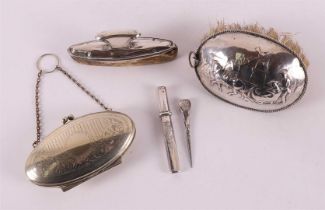 A second grade 835/1000 silver needle case and awl, 20th century.