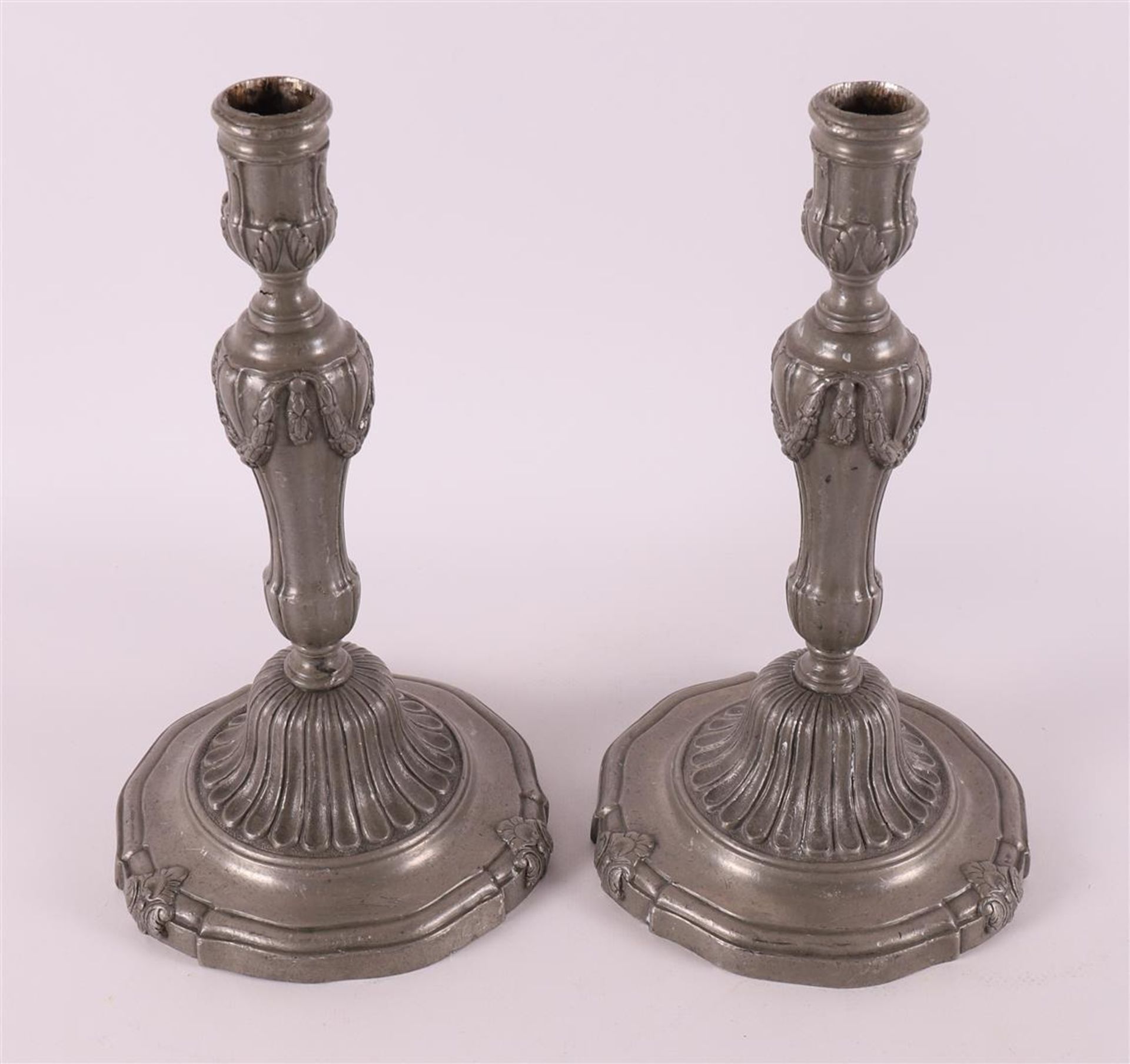 A pair of plain pewter one-light candlesticks, Louis XVI style, 19th century. - Image 2 of 2