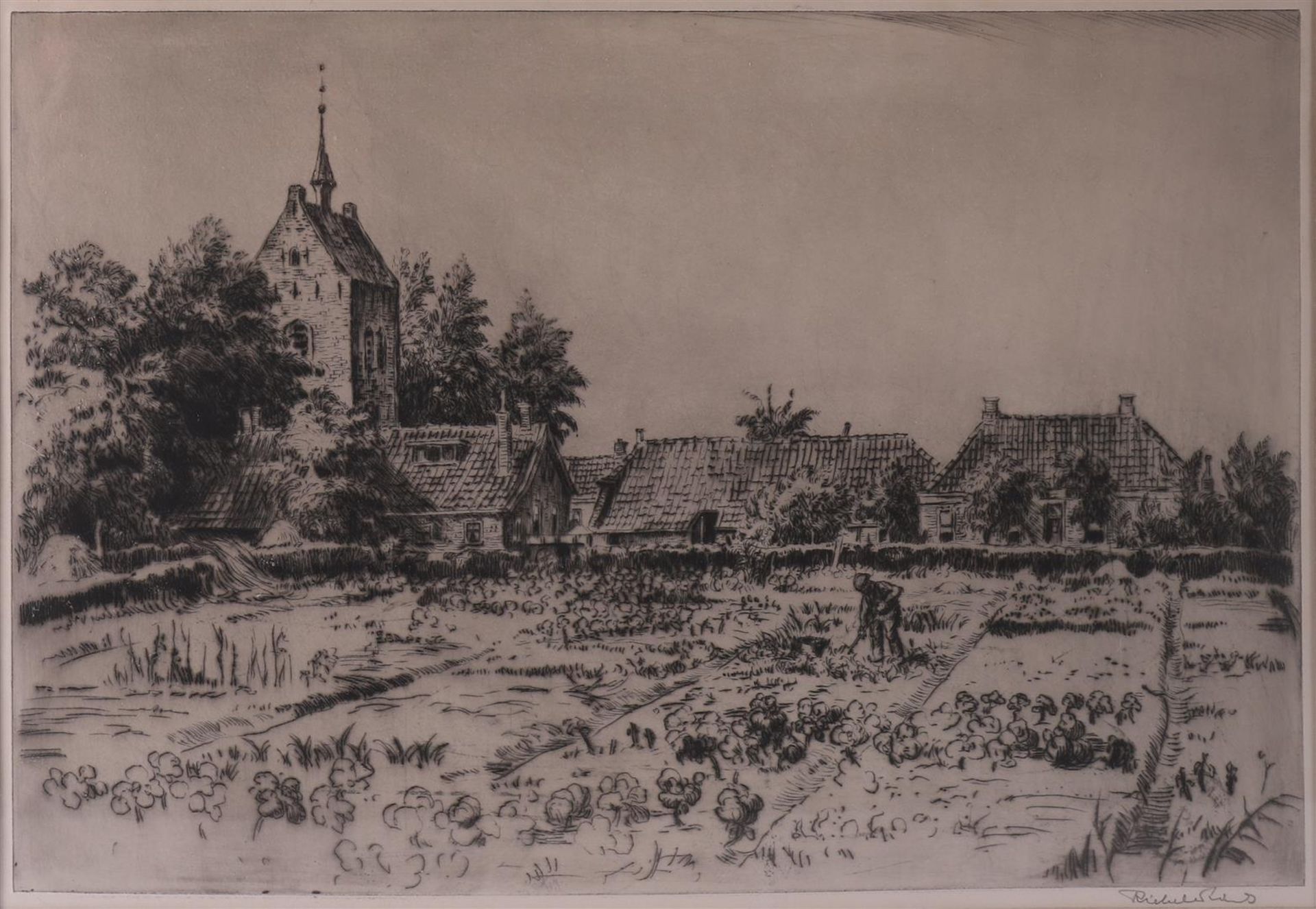 Prins, Riekele (1905 -1954) 'Allotment gardens with a view of Baflo', - Image 2 of 3