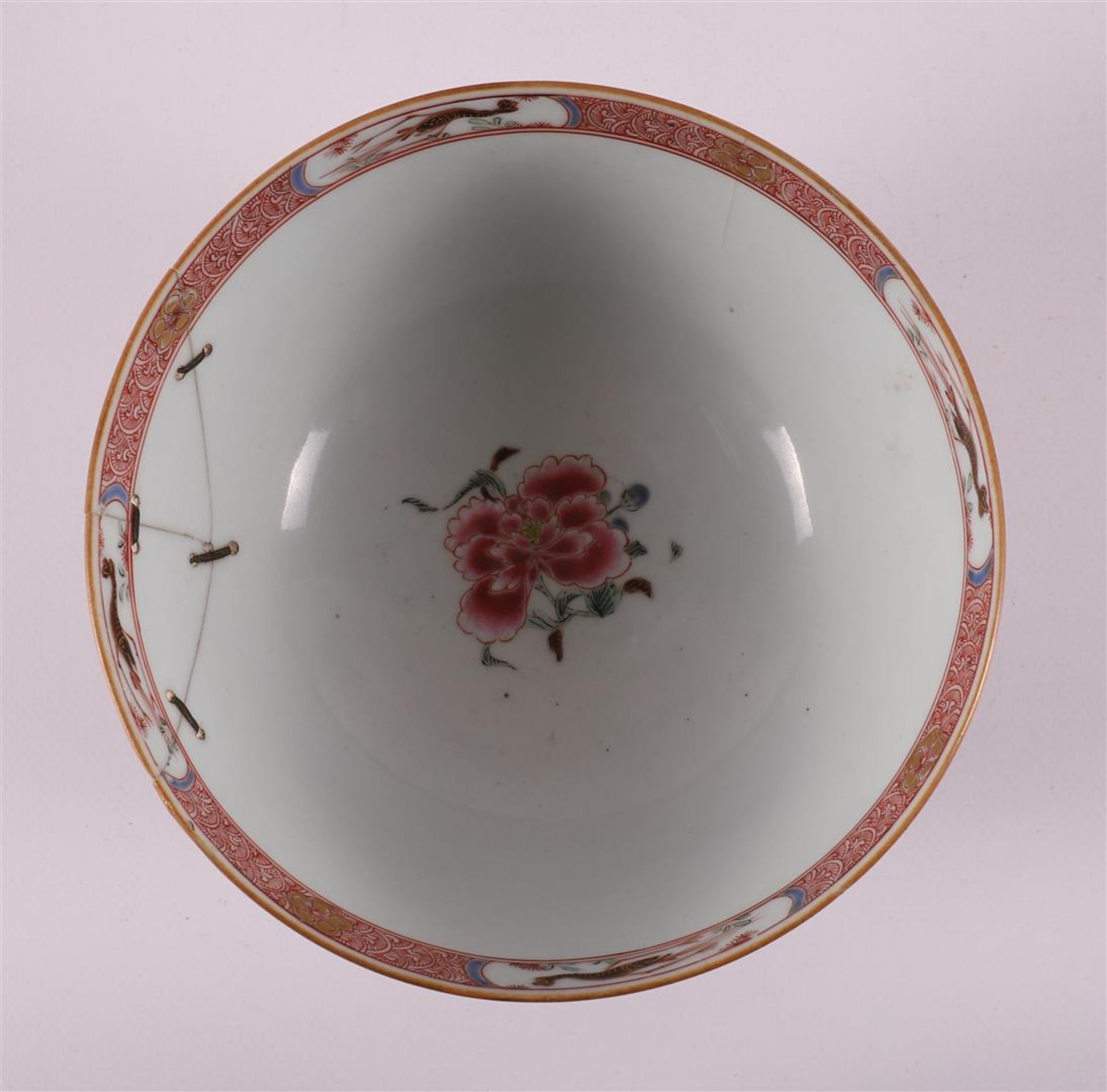 Three famille rose porcelain bowls on stand ring, China, Qianlong, 18th century. - Image 7 of 13