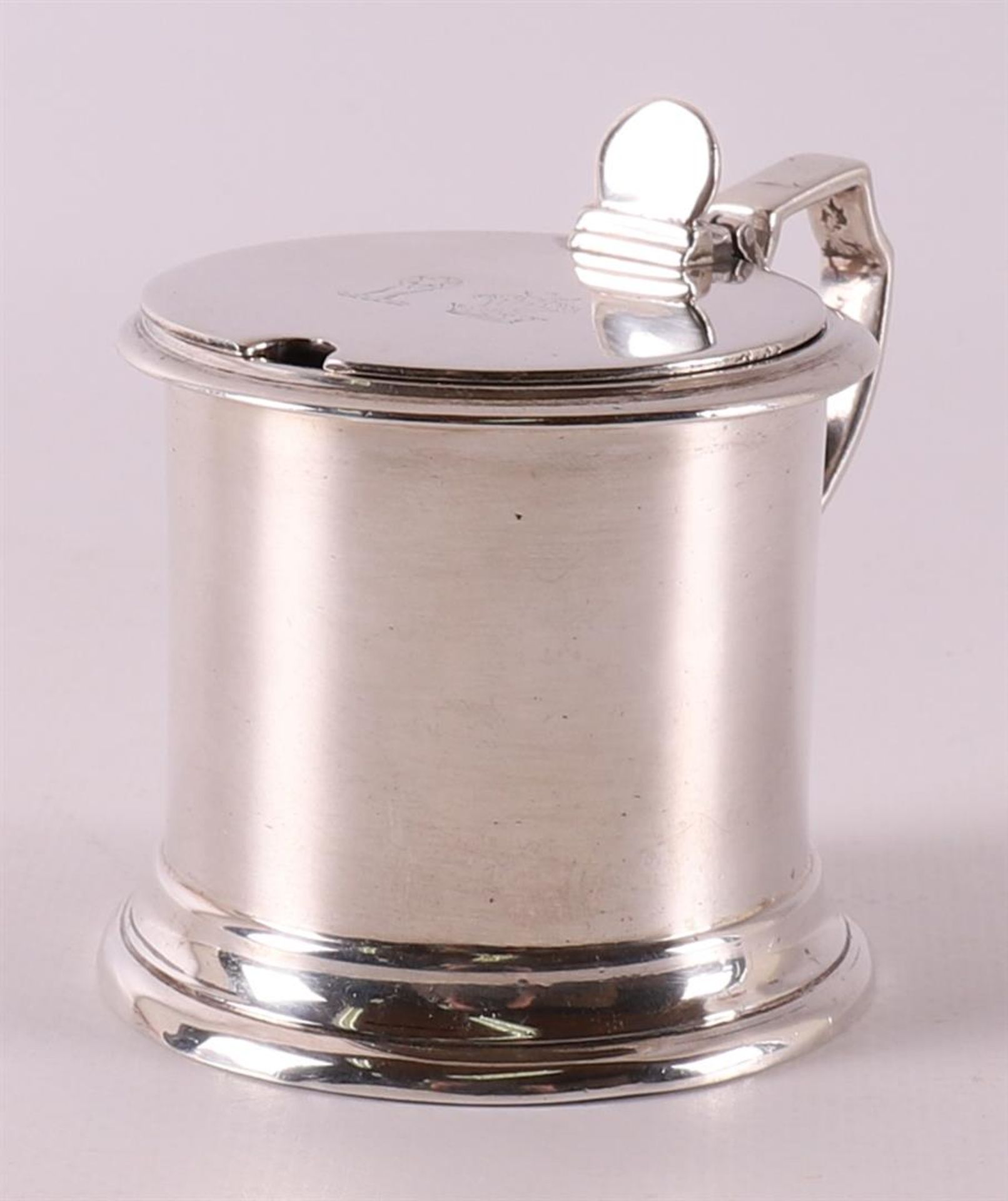A first grade silver mustard pot with blue glass inner pot, 1932. - Image 2 of 4
