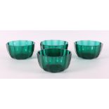 Four green glass faceted bowls, Moser, Karlsbad, around 1920