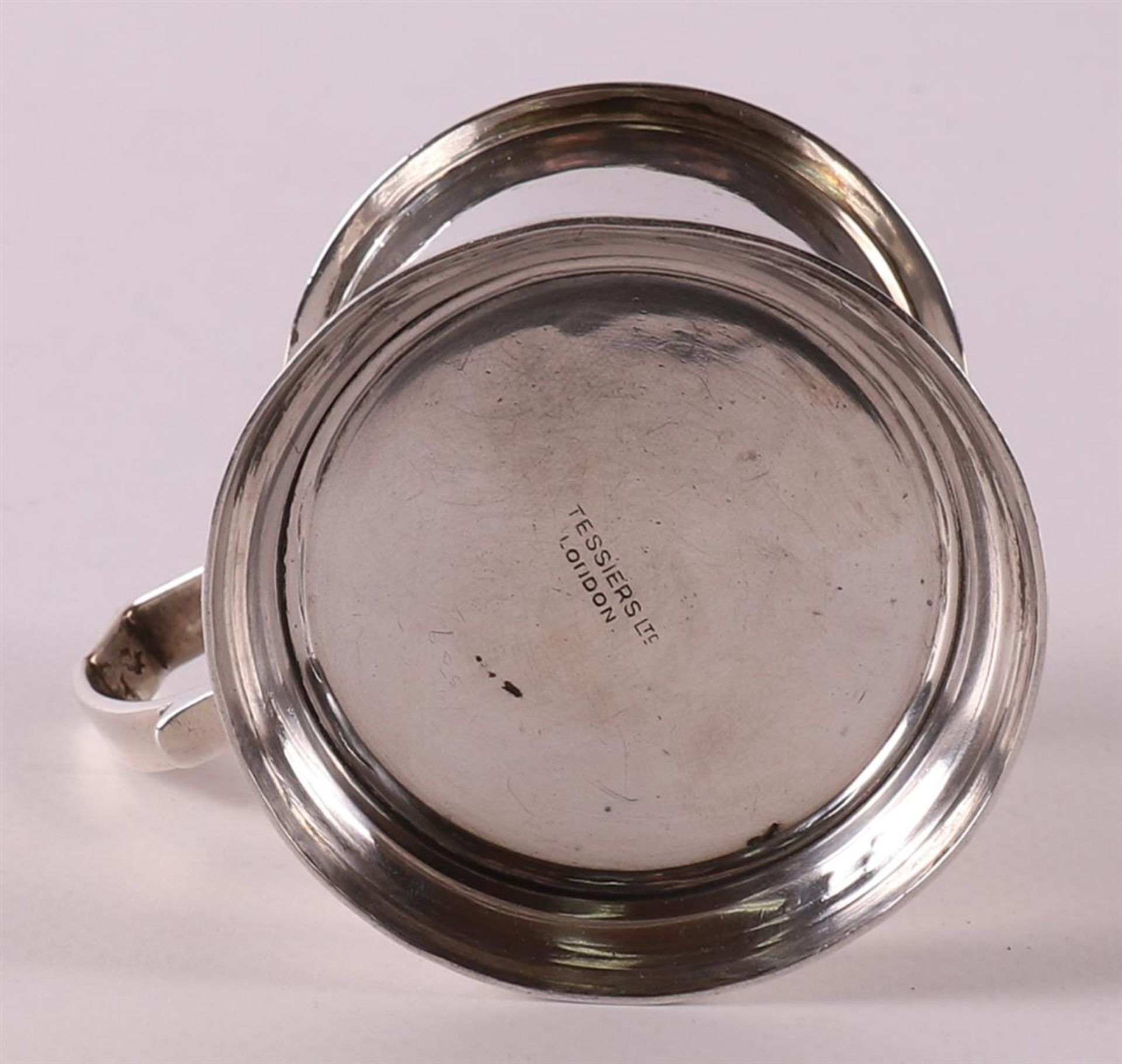 A first grade silver mustard pot with blue glass inner pot, 1932. - Image 4 of 4