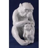 A white glazed porcelain flea monkey with young, Germany, 20th century.