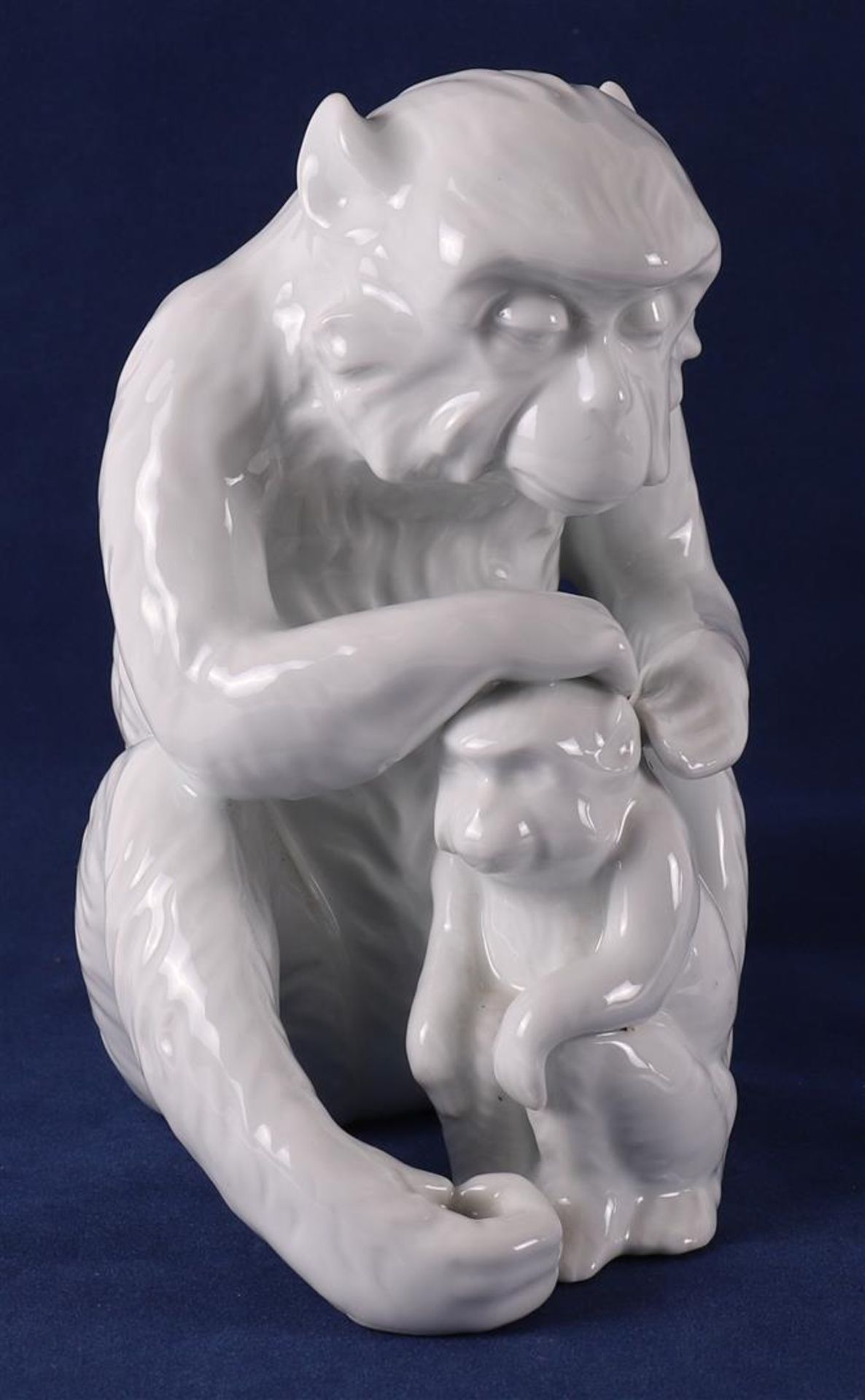 A white glazed porcelain flea monkey with young, Germany, 20th century.