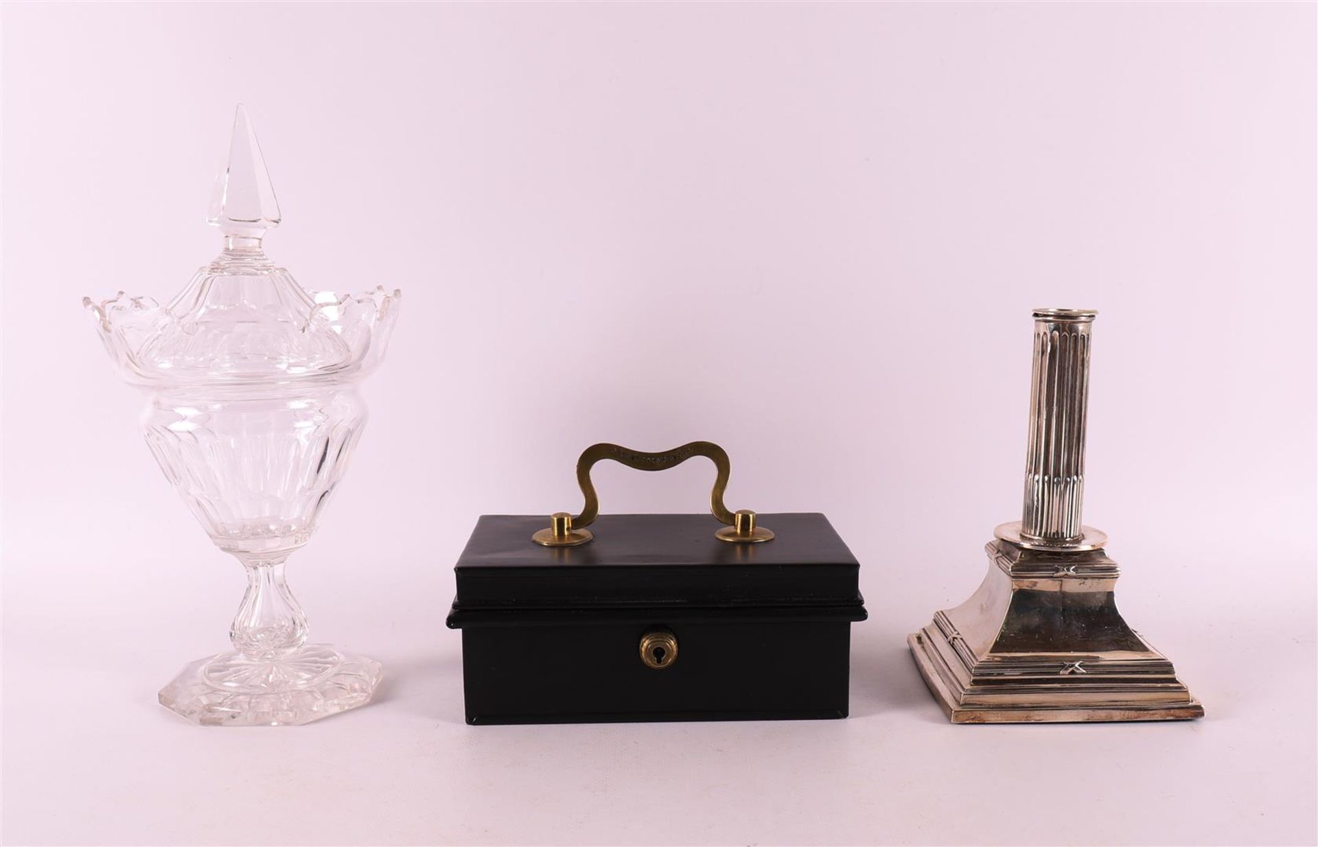 A lot of miscellaneous items, including a silver candlestick and ginger coupe, 1