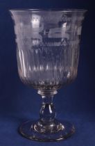 A ribbed glass goblet with engraved floral decor, around 1800