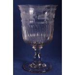 A ribbed glass goblet with engraved floral decor, around 1800