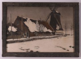 Bottema, Tjeerd (Langezwaag 1884-1978) 'Mill and housing in winter landscape',