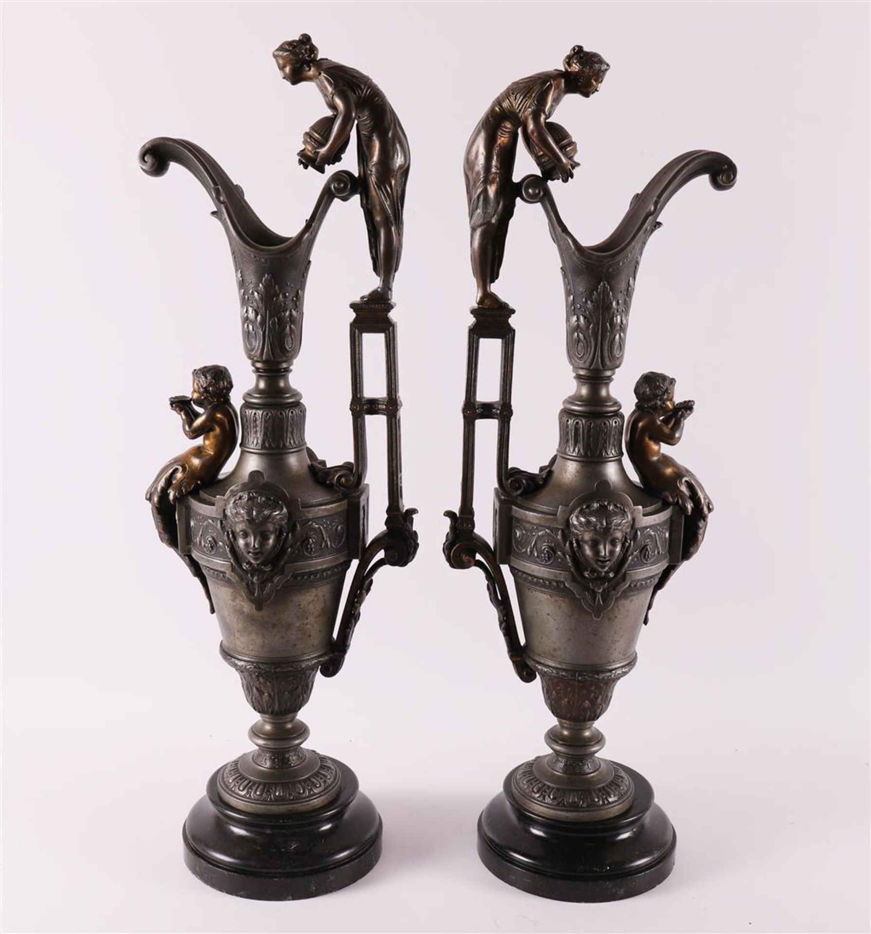 A pair of white metal decorative vases, ca. 1880. - Image 3 of 3