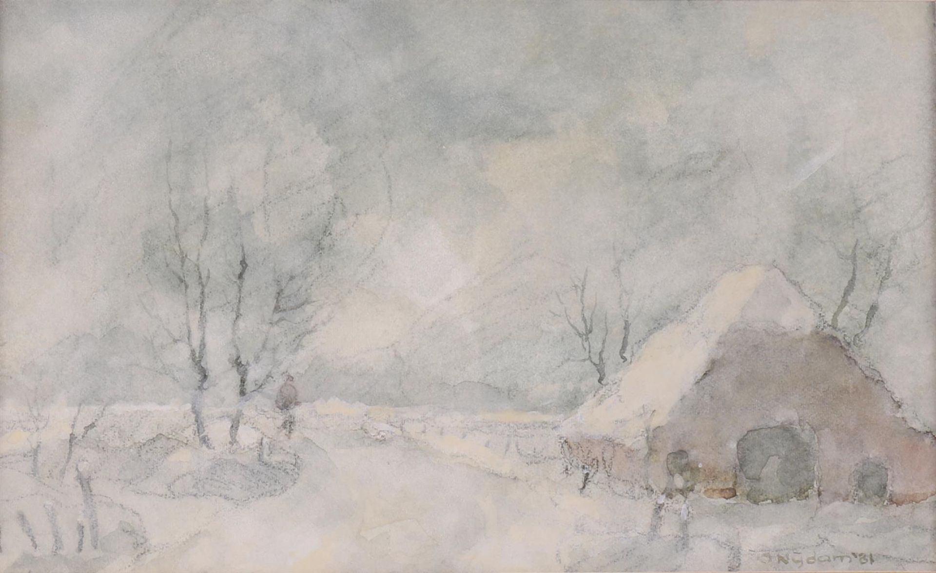 Nijdam, Johannes (Franeker 1910-1982) 'Farm in Klarenbeek in winter', - Bild 2 aus 2