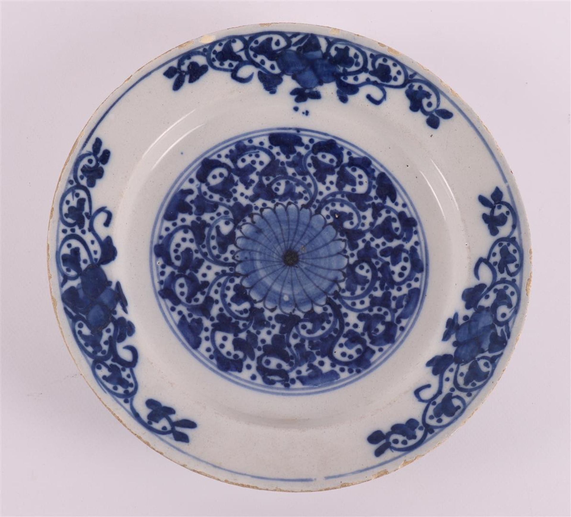 A blue/white Delft earthenware pancake plate, 18th century. - Image 2 of 7