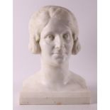 A white marble bust of a woman, Belgium/France, around 1900.