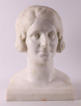 A white marble bust of a woman, Belgium/France, around 1900.