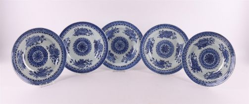 A series of five blue/white porcelain plates, China, Qianlong, 18th century.