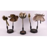 Four various wooden study flower models, early 20th century
