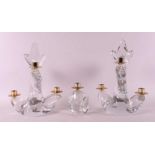 A pair of clear crystal candlesticks, France, signed: Scheider