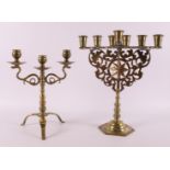 Judaica. A brass Menorah candlestick, early 20th century