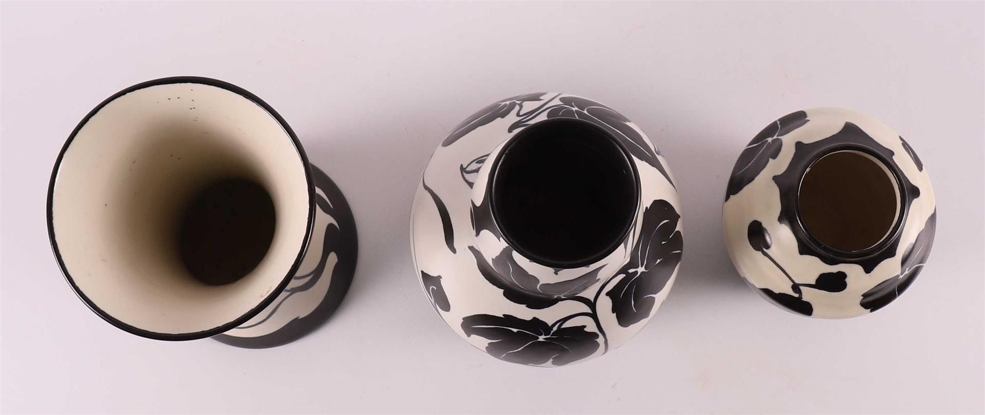 Three black and white earthenware vases, decor 'Fariet', ca. 1930. - Image 2 of 3