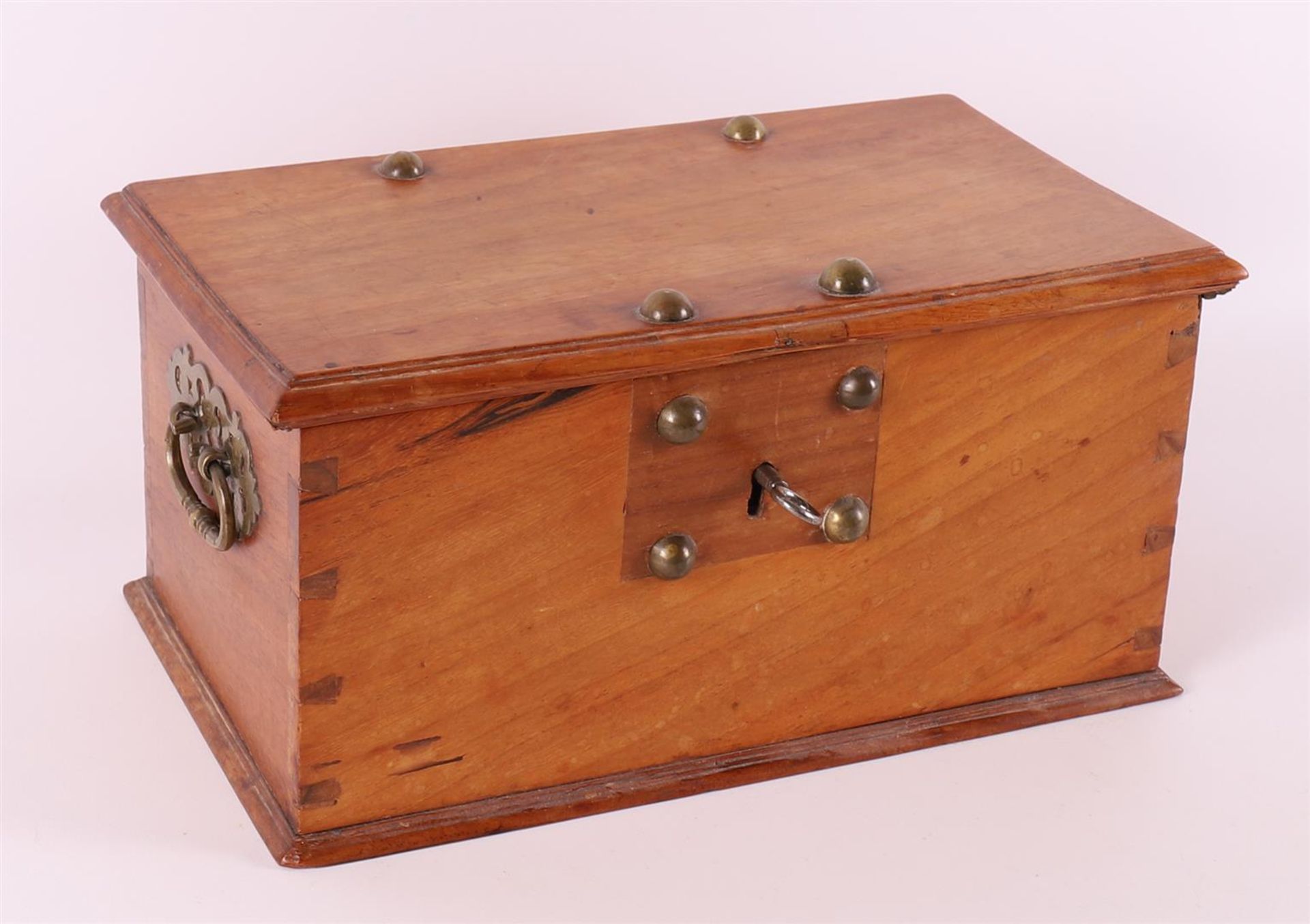 A teak miniature chest with brass fittings, 19th century.