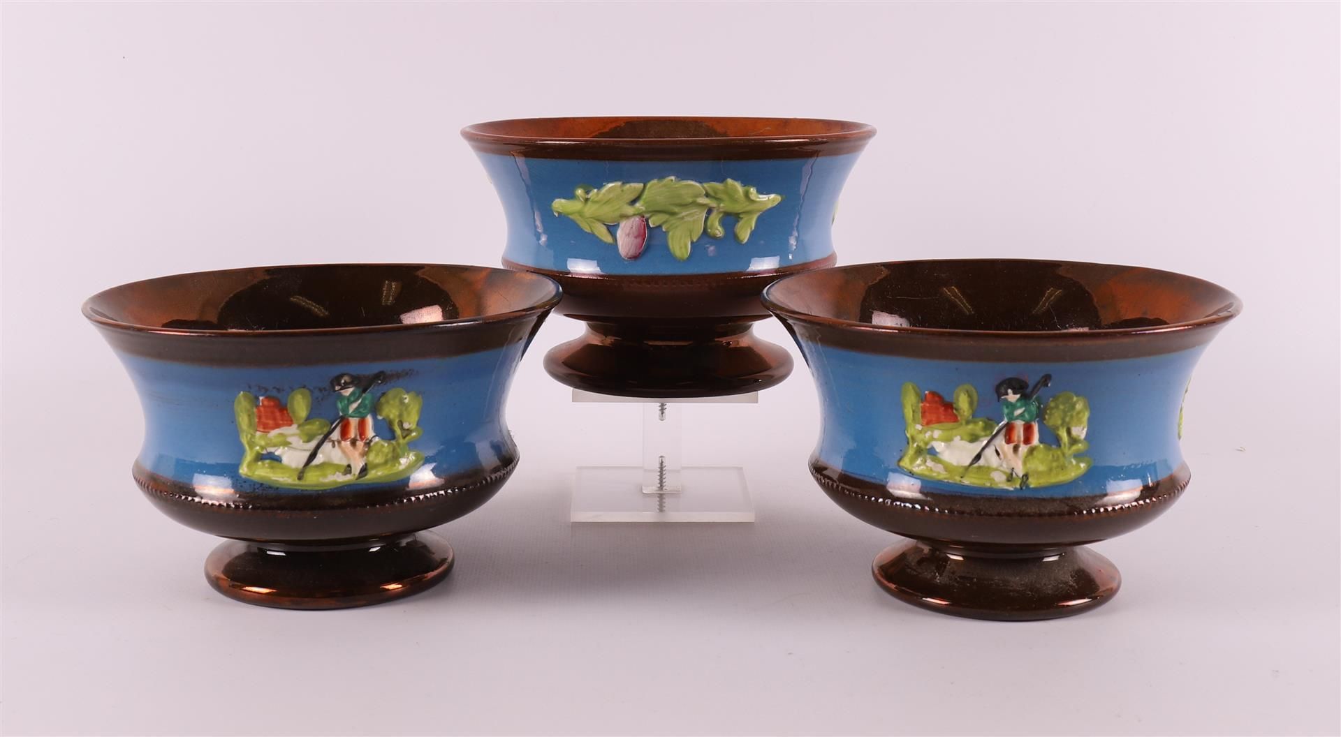 Three so-called goldstone bowls, England, Staffordshire, 2nd half 19th century.