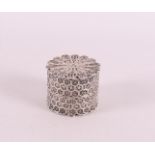 A silver cylindrical filigree pill box, Israel, 20th century.