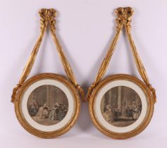 A set of round gilt wooden frames with bow ornament, 19th century.