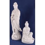 A blank Chinese standing kwanyin on waves with lotus, China 19th/20th century