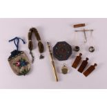 A lot of miscellaneous items, including a bijou box, so-called stocking purses,