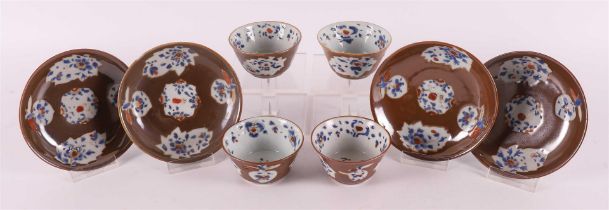 Four porcelain cups and five saucers, so-called Batavia porcelain, China, 18th c