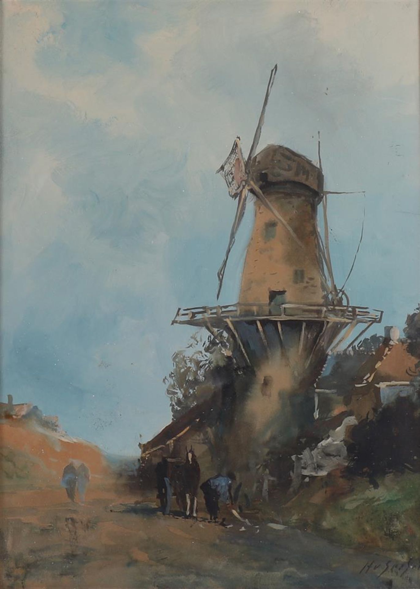 Dutch school 20th century 'Mill in landscape', - Bild 3 aus 5