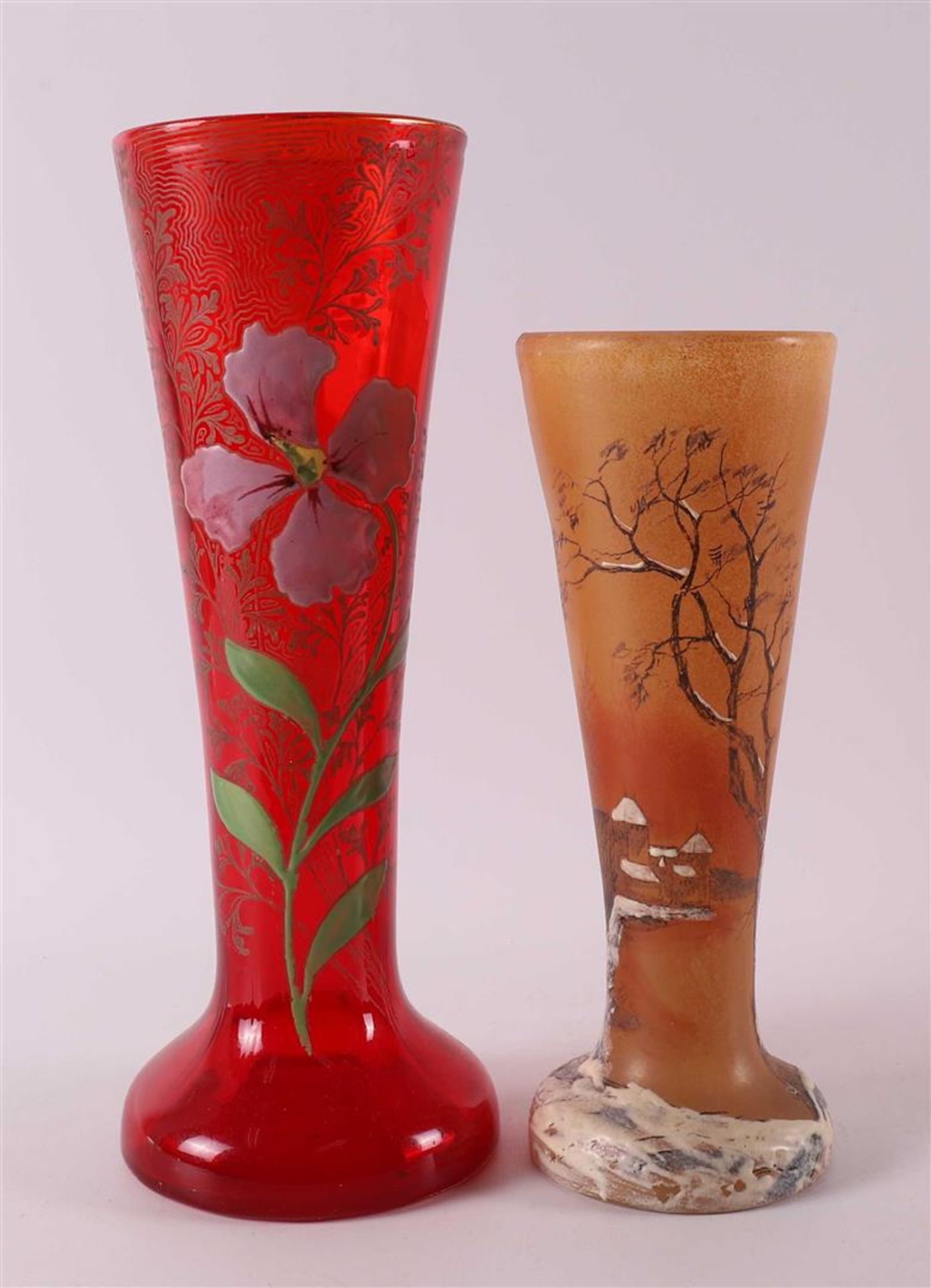A polychrome glass trumpet vase, France, circa 1900.